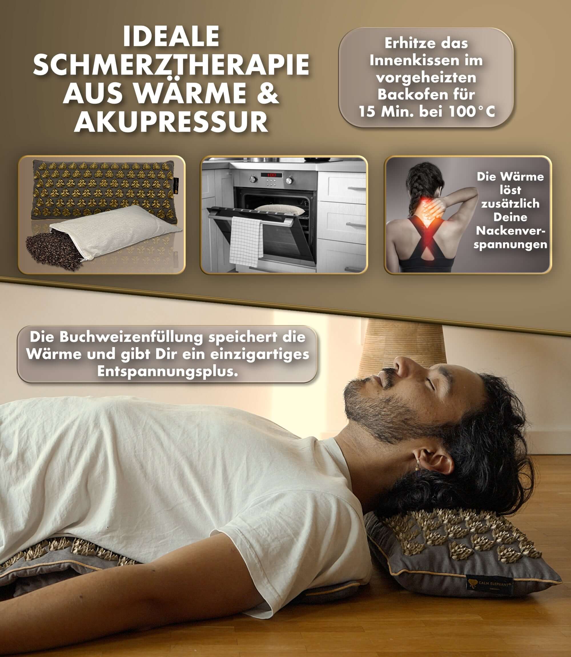 Akupressurmatte intensiv | MANDALA PRO XXL 5er Set - grau, ideales Schmerztherapie-Kissen mit Wärme und Akupressur.