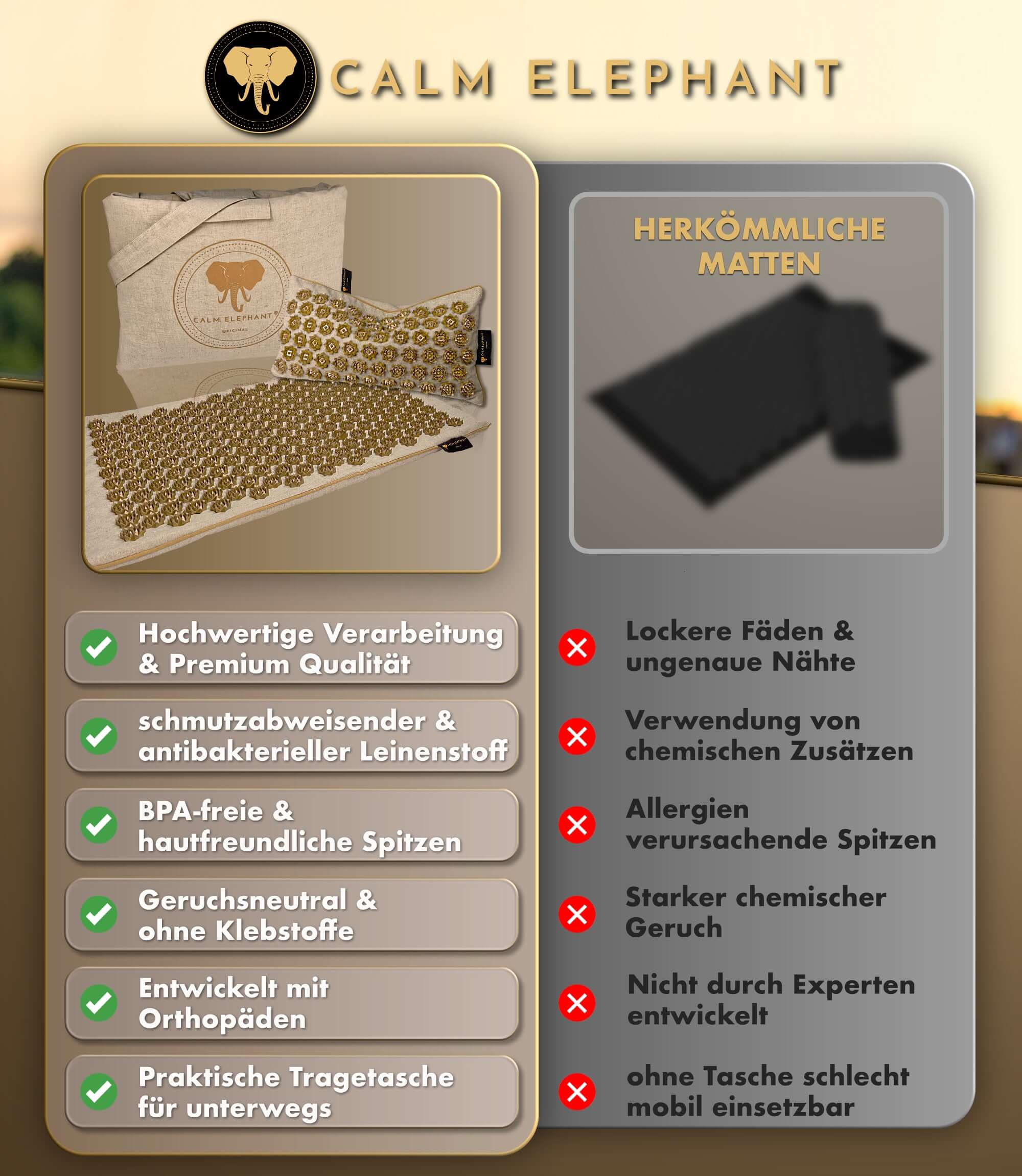 Akupressurmatte | PURE ECO 3er Set - beige mit hochwertiger Verarbeitung, umgeben von positiven Eigenschaften und Vorteilen.