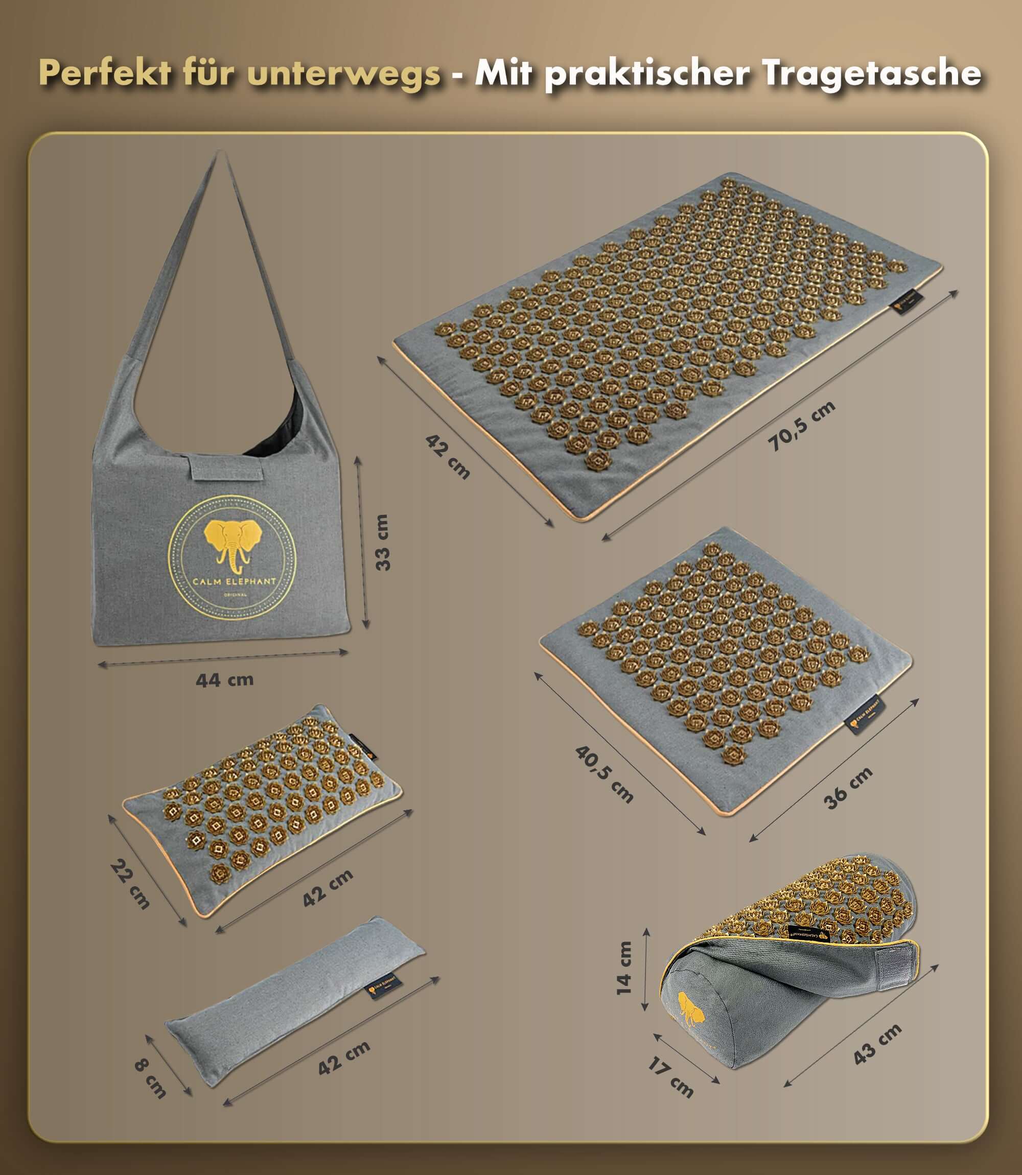 Akupressurmatte | ULTIMATE 6er Set - grau: inklusive praktischer Tragetasche und verschiedenen Mattenformaten.