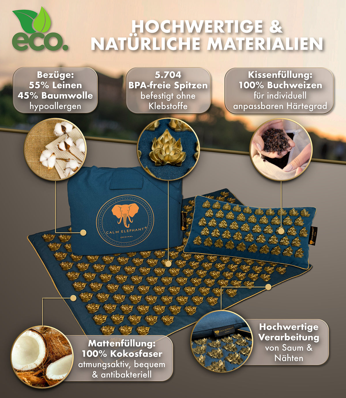 Akupressurmatte intensiv | MANDALA PRO ECO 3er Set - blau